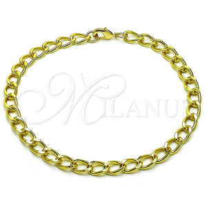 Tobillera Básica 03.368.0098.10 Oro Laminado, Diseño de Miami Cubana, Diamantado, Tono Dorado (140 Gauge, 07 MM Thickness, 10 Inches Length)