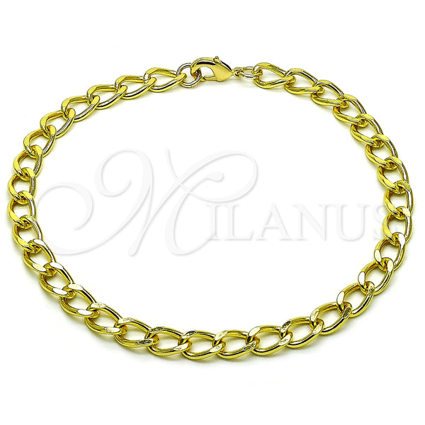 Tobillera Básica 03.368.0098.10 Oro Laminado, Diseño de Miami Cubana, Diamantado, Tono Dorado (140 Gauge, 07 MM Thickness, 10 Inches Length)