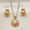 Juego de Arete y Dije de Adulto 10.342.0195 Oro Laminado, Diseño de Bola, Diamantado, Tono Dorado