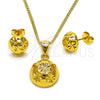 Juego de Arete y Dije de Adulto 10.342.0195 Oro Laminado, Diseño de Bola, Diamantado, Tono Dorado