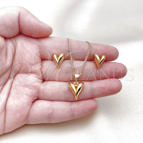Juego de Arete y Dije de Adulto 10.342.0197 Oro Laminado, Diseño de Corazón, Pulido, Tono Dorado