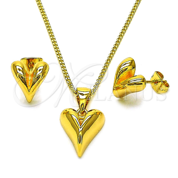 Juego de Arete y Dije de Adulto 10.342.0197 Oro Laminado, Diseño de Corazón, Pulido, Tono Dorado
