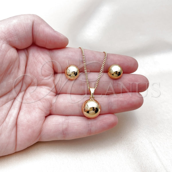 Juego de Arete y Dije de Adulto 10.342.0198 Oro Laminado, Diseño de Bola, Pulido, Tono Dorado