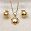 Juego de Arete y Dije de Adulto 10.342.0198 Oro Laminado, Diseño de Bola, Pulido, Tono Dorado