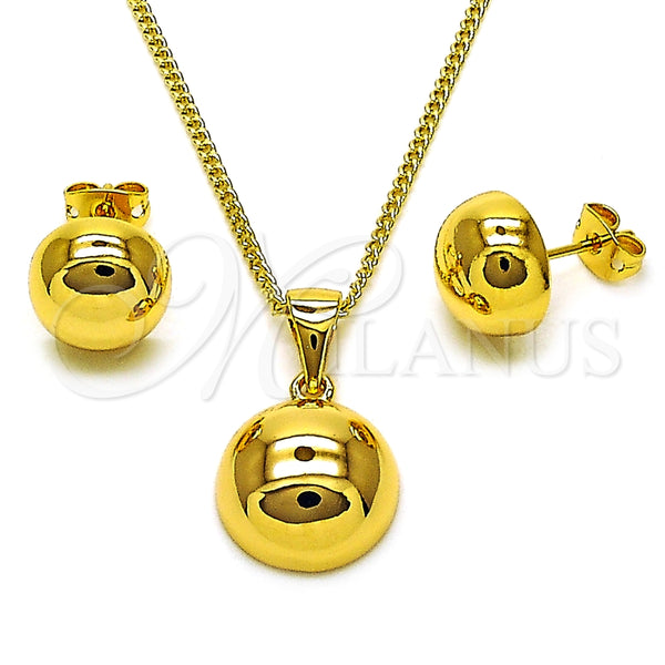 Juego de Arete y Dije de Adulto 10.342.0198 Oro Laminado, Diseño de Bola, Pulido, Tono Dorado