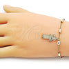 Pulsera Elegante 03.253.0113.08 Oro Laminado, Diseño de San Benito y Figaro, Diamantado, Tres Tonos (04 MM Thickness, 8 Inches Length)