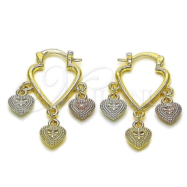 Argolla Pequeña 02.170.0492.20 Oro Laminado, Diseño de Corazón, Diamantado, Tres Tonos