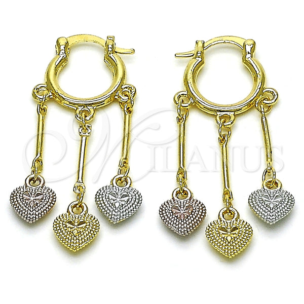 Argolla Pequeña 02.170.0496.15 Oro Laminado, Diseño de Corazón, Diamantado, Tres Tonos