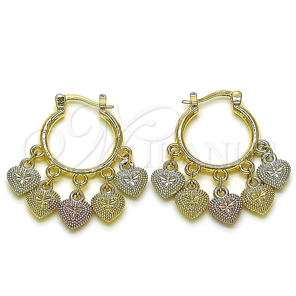 Argolla Pequeña 02.170.0497.20 Oro Laminado, Diseño de Corazón, Diamantado, Tres Tonos