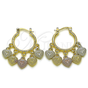 Argolla Pequeña 02.170.0497.20 Oro Laminado, Diseño de Corazón, Diamantado, Tres Tonos