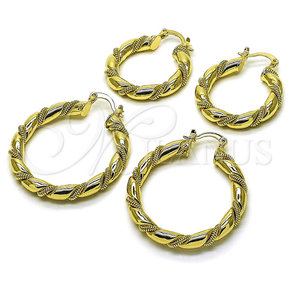 Argolla Mediana 02.170.0498.30 Oro Laminado, Diseño de Hueco y Torcido, Pulido, Tono Dorado