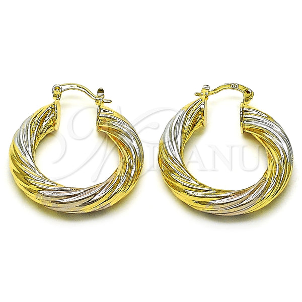 Argolla Mediana 02.170.0347.30 Oro Laminado, Diseño de Torcido y Hueco, Pulido, Tres Tonos