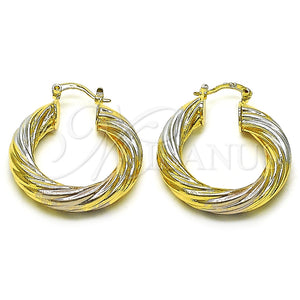 Argolla Mediana 02.170.0347.30 Oro Laminado, Diseño de Torcido y Hueco, Pulido, Tres Tonos