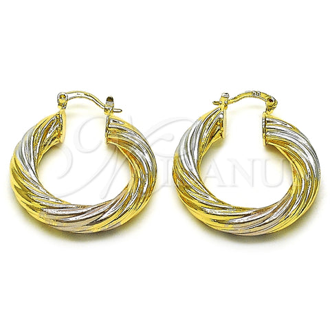 Argolla Mediana 02.170.0347.30 Oro Laminado, Diseño de Torcido y Hueco, Pulido, Tres Tonos