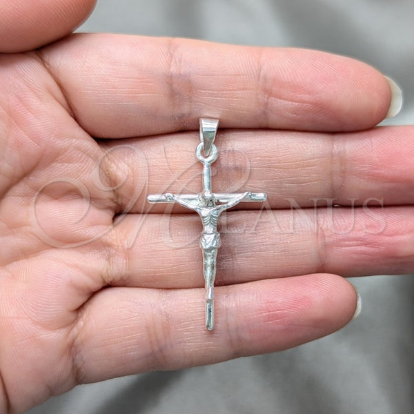 Dije Religioso 05.392.0082 Plata Rodinada, Diseño de Cruz, Pulido, Tono Plateado