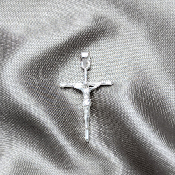 Dije Religioso 05.392.0082 Plata Rodinada, Diseño de Cruz, Pulido, Tono Plateado