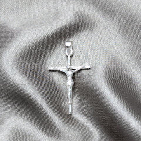 Dije Religioso 05.392.0082 Plata Rodinada, Diseño de Cruz, Pulido, Tono Plateado