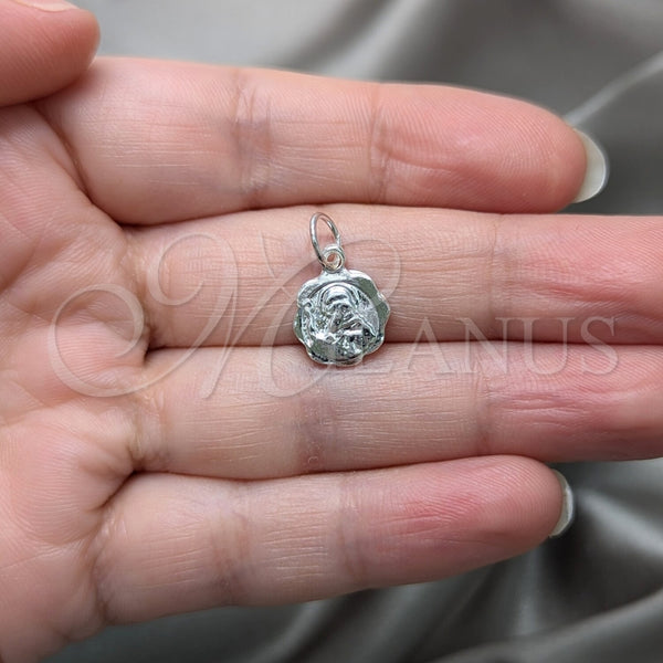 Dije Religioso 05.392.0083 Plata Rodinada, Diseño de San Benito, Pulido, Tono Plateado