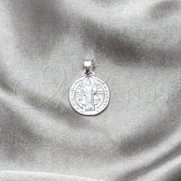 Dije Religioso 05.392.0084 Plata Rodinada, Diseño de San Benito, Pulido, Tono Plateado