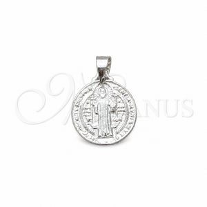 Dije Religioso 05.392.0084 Plata Rodinada, Diseño de San Benito, Pulido, Tono Plateado