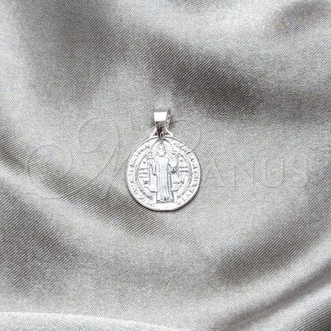 Dije Religioso 05.392.0084 Plata Rodinada, Diseño de San Benito, Pulido, Tono Plateado