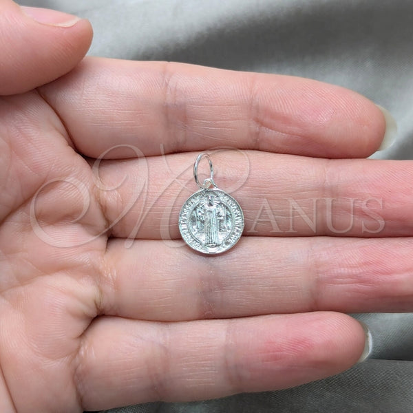 Dije Religioso 05.392.0085 Plata Rodinada, Diseño de San Benito, Pulido, Tono Plateado