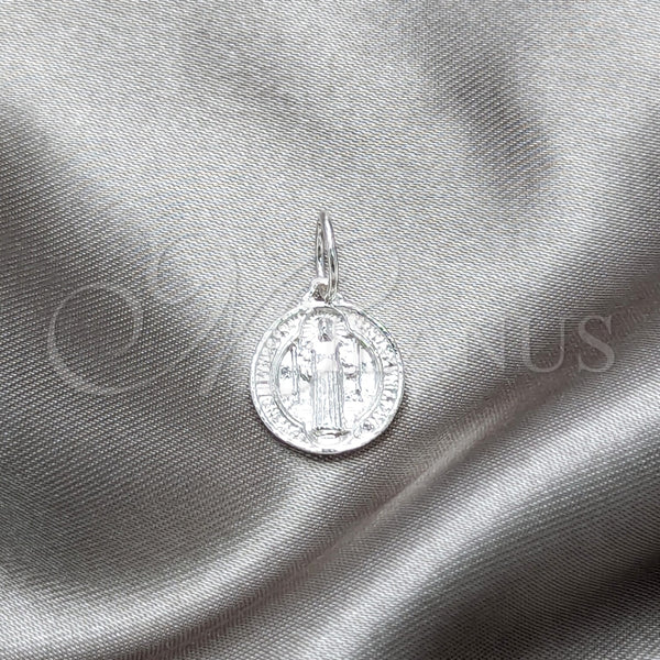 Dije Religioso 05.392.0085 Plata Rodinada, Diseño de San Benito, Pulido, Tono Plateado