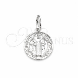 Dije Religioso 05.392.0085 Plata Rodinada, Diseño de San Benito, Pulido, Tono Plateado