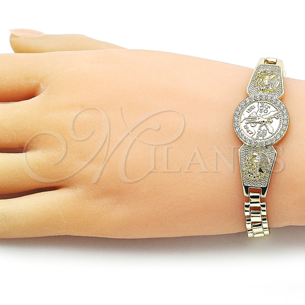 Pulsera Elegante 03.411.0064.08 Oro Laminado, Diseño de Moneda Centenario y Águila, con Blanca Zirconia Cubica, Pulido, Tono Dorado (20 MM Thickness, 8 Inches Length)