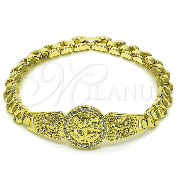 Pulsera Elegante 03.411.0064.08 Oro Laminado, Diseño de Moneda Centenario y Águila, con Blanca Zirconia Cubica, Pulido, Tono Dorado (20 MM Thickness, 8 Inches Length)