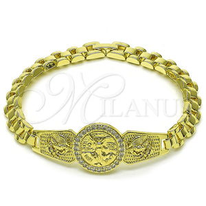 Pulsera Elegante 03.411.0064.08 Oro Laminado, Diseño de Moneda Centenario y Águila, con Blanca Zirconia Cubica, Pulido, Tono Dorado (20 MM Thickness, 8 Inches Length)