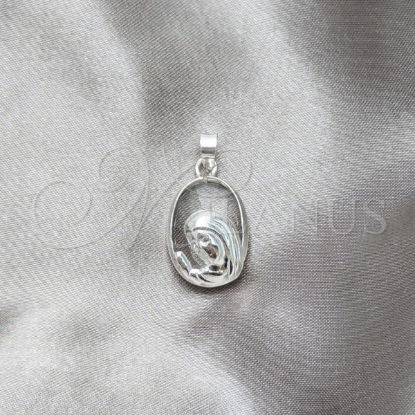 Dije Religioso 05.392.0087 Plata Rodinada, Diseño de Guadalupe, Pulido, Tono Plateado
