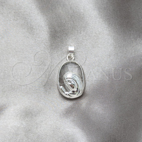 Dije Religioso 05.392.0087 Plata Rodinada, Diseño de Guadalupe, Pulido, Tono Plateado