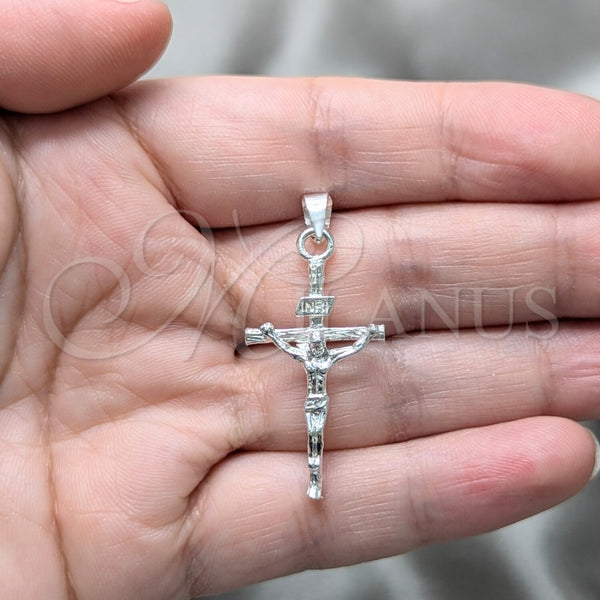 Dije Religioso 05.392.0088 Plata Rodinada, Diseño de Cruz, Pulido, Tono Plateado