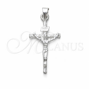 Dije Religioso 05.392.0088 Plata Rodinada, Diseño de Cruz, Pulido, Tono Plateado