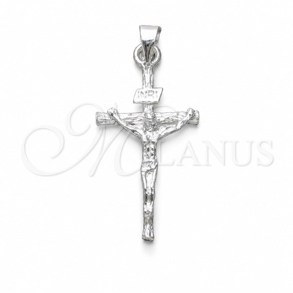 Dije Religioso 05.392.0088 Plata Rodinada, Diseño de Cruz, Pulido, Tono Plateado