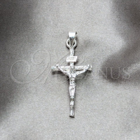 Dije Religioso 05.392.0088 Plata Rodinada, Diseño de Cruz, Pulido, Tono Plateado