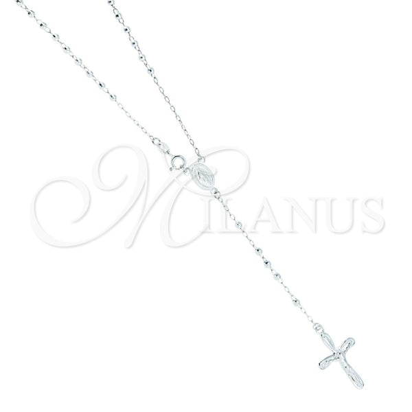 Rosario Fino 09.392.0001 Plata Rodinada, Diseño de Virgen Maria, Pulido, Tono Plateado