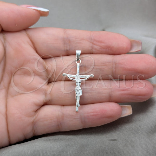 Dije Religioso 05.395.0003 Plata Rodinada, Diseño de Cruz, Pulido, Tono Plateado