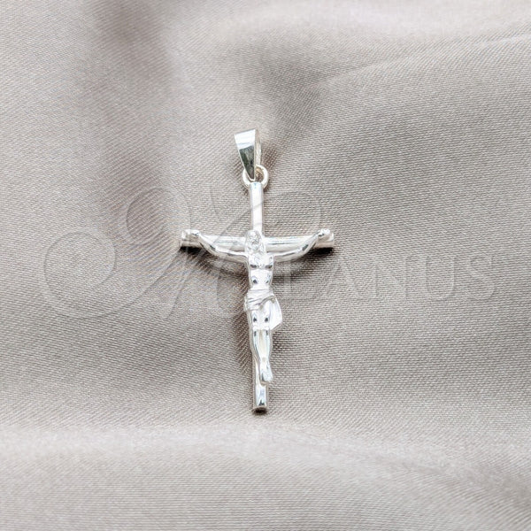 Dije Religioso 05.395.0003 Plata Rodinada, Diseño de Cruz, Pulido, Tono Plateado