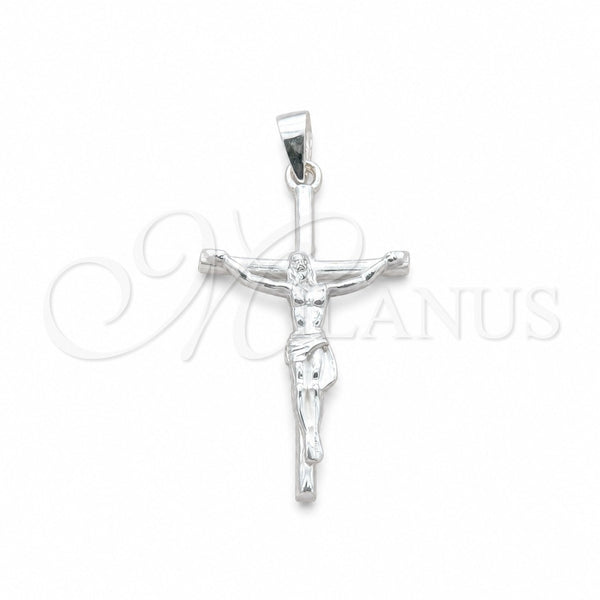 Dije Religioso 05.395.0003 Plata Rodinada, Diseño de Cruz, Pulido, Tono Plateado