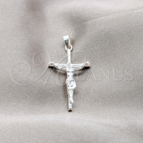 Dije Religioso 05.395.0003 Plata Rodinada, Diseño de Cruz, Pulido, Tono Plateado