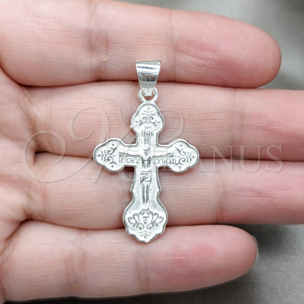 Dije Religioso 05.395.0004 Plata Rodinada, Diseño de Crucifijo, Pulido, Tono Plateado