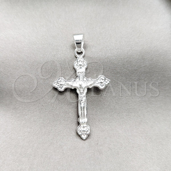 Dije Religioso 05.395.0005 Plata Rodinada, Diseño de Crucifijo, Pulido, Tono Plateado
