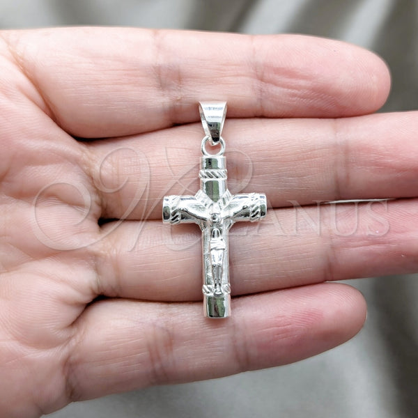 Dije Religioso 05.395.0006 Plata Rodinada, Diseño de Crucifijo, Pulido, Tono Plateado