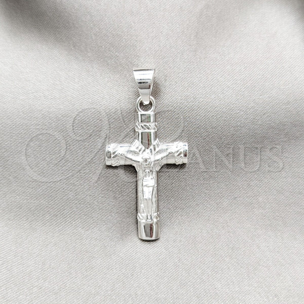 Dije Religioso 05.395.0006 Plata Rodinada, Diseño de Crucifijo, Pulido, Tono Plateado