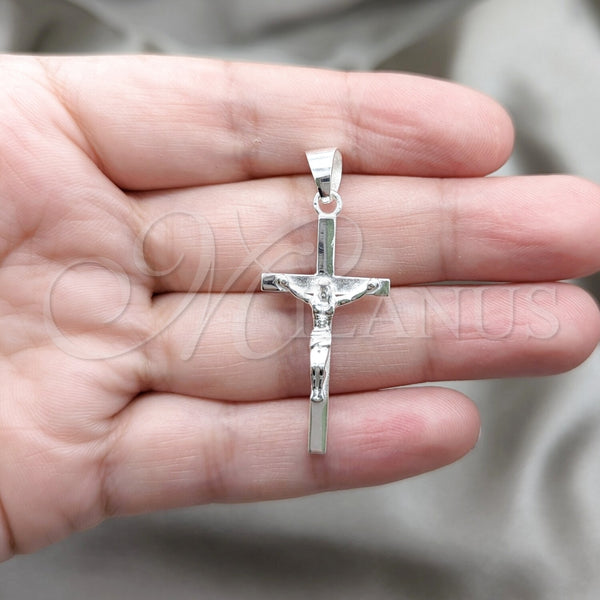 Dije Religioso 05.395.0007 Plata Rodinada, Diseño de Crucifijo, Pulido, Tono Plateado