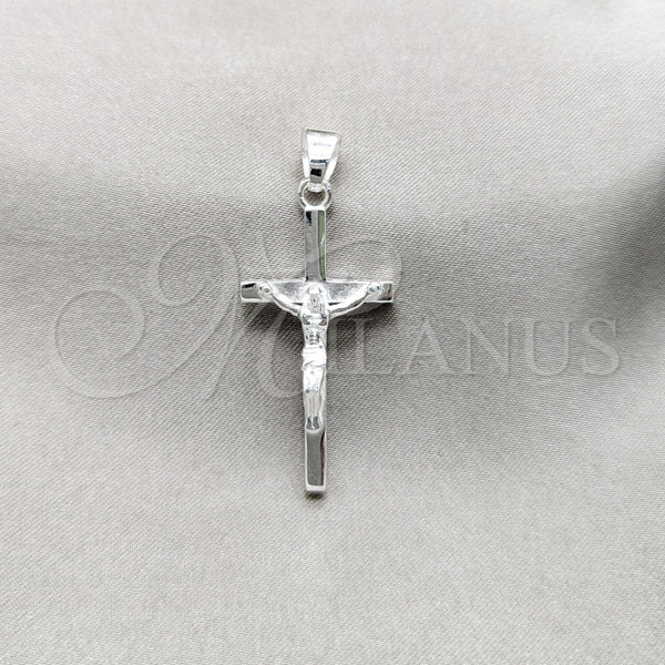 Dije Religioso 05.395.0007 Plata Rodinada, Diseño de Crucifijo, Pulido, Tono Plateado