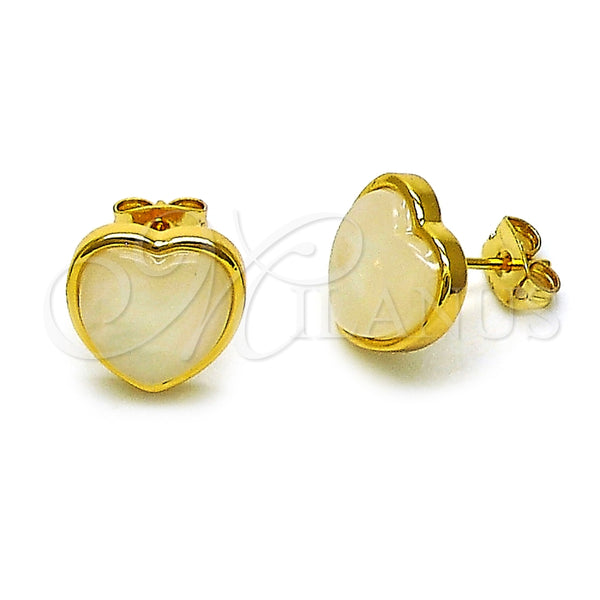 Arete Dormilona 02.342.0359 Oro Laminado, Diseño de Corazón, con Opal Marfil, Pulido, Tono Dorado
