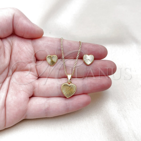Juego de Arete y Dije de Adulto 10.342.0203 Oro Laminado, Diseño de Corazón, Diamantado, Tono Dorado